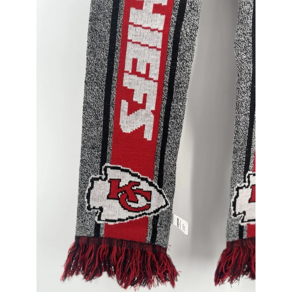 Kansas City Chiefs NFL Knit Scarf FOCO Red Gray Football Winter Fan Fringe
